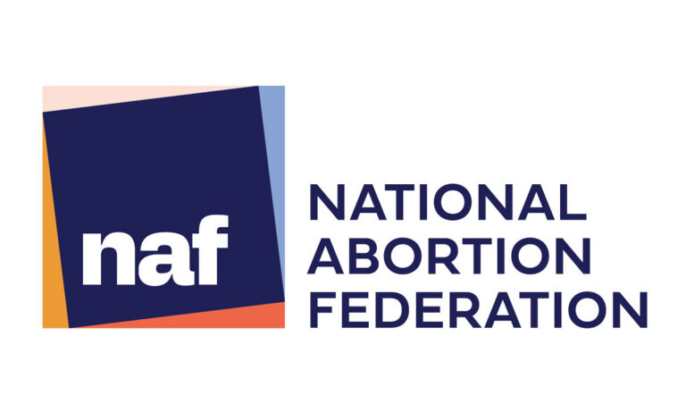 National Abortion Federation logo: navy square with 'naf' in white and orange/peach accents, followed by 'NATIONAL ABORTION FEDERATION' text.