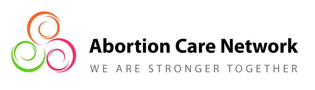 Abortion Care Network logo with three colorful interlocking circles (orange, pink, green) and the words Abortion Care Network with the tagline We are stronger together.